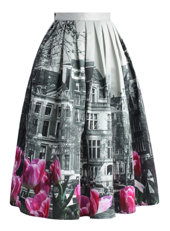Midi sukně „Tulipány ve městě“