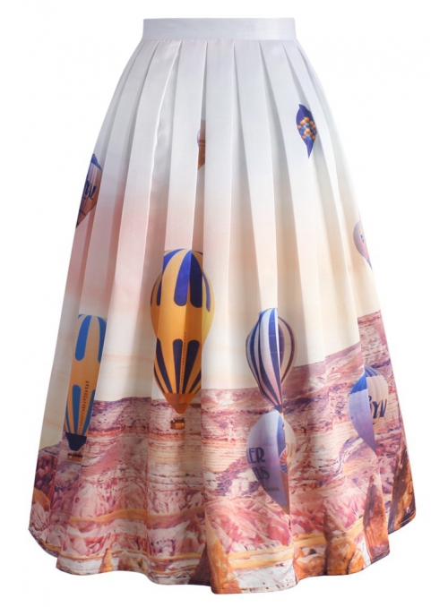 Midi Skirt "Balloons in the Clouds"