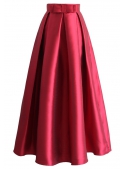 Pleated maxi skirt, red