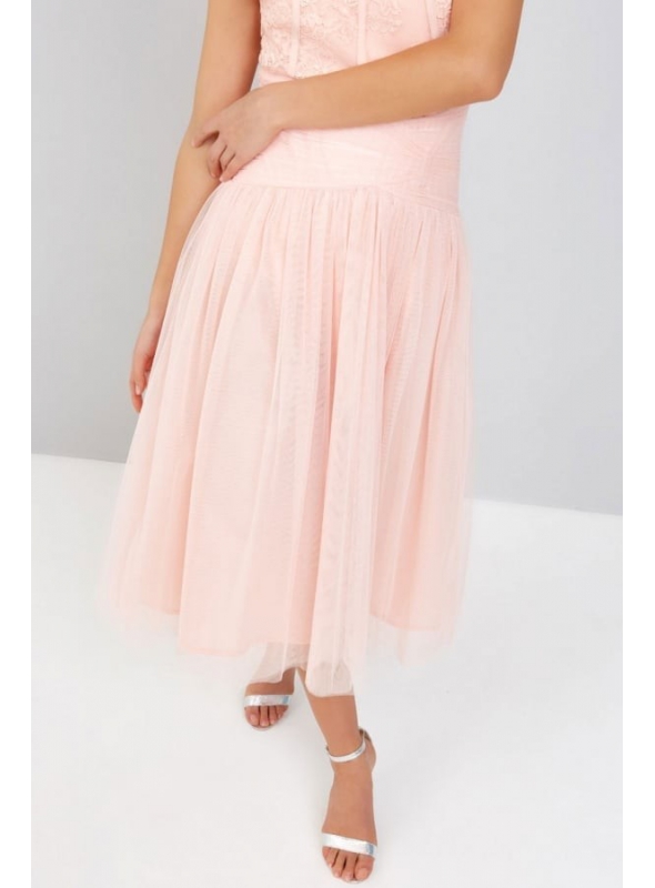 Midi luxusní pudrově růžová sukně