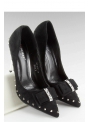 SHINY BLACK - Studded black high heels with a bow