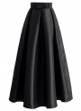 Maxi čierna skladaná sukňa s mašľou