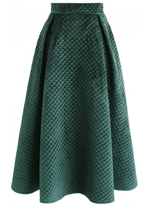 Prošívaná midi sukně, zelená