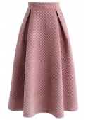 Přešívaná midi sukně, pudrovo růžová