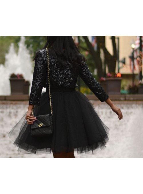 Lunicite ČIERNY TULIPÁN – exkluzívna tylová sukňa čierna, dĺžka 55cm