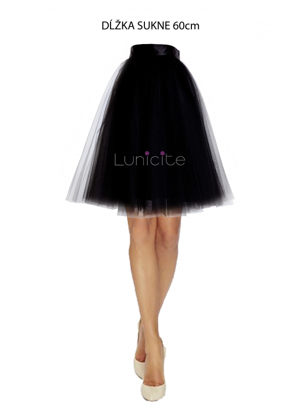 Lunicite ČIERNY TULIPÁN – exkluzívna tylová sukňa čierna, 60cm