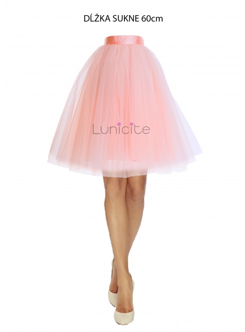 Lunicite PUDROVÝ TULIPÁN – exkluzívna tylová sukňa pudrovo ružová, dĺžka 60cm
