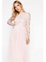 PREDOBJEDNÁVKA Maxi šaty "Pinky champagne" s dlhým rukávom