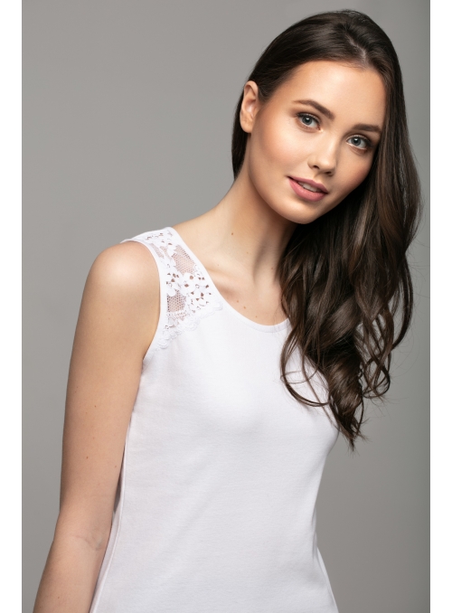 White top with lace on shoulders