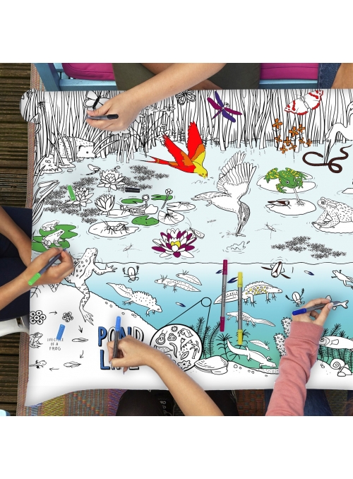 Life in the lake - an interactive tablecloth for coloring, color and learn