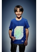 Modré detské zábavné iluminačné tričko /zelená svietiaca plocha/ + laser pero, 3-4 roky