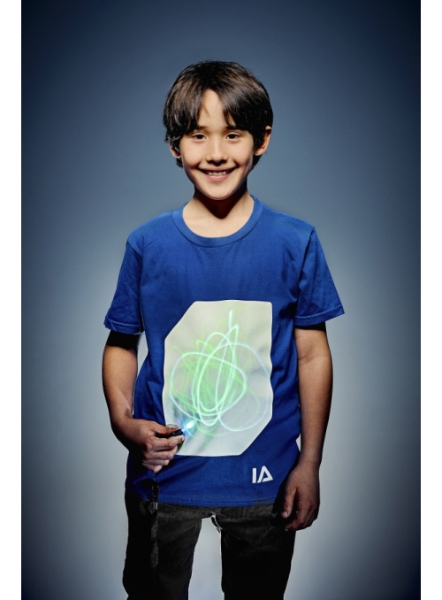 Modré dětské zábavní iluminační tričko /zelená svítící plocha/ + laser pero