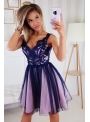Bella via - mini šaty s čipkou a padavou sukňou, fialové - XS