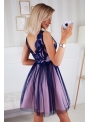Bella via - mini šaty s čipkou a padavou sukňou, fialové - XS