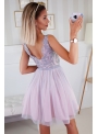 Bella via - mini šaty s čipkou a padavou sukňou, levanduľové - XS
