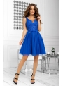 Bella via - mini šaty s čipkou a padavou sukňou, modré - XS