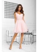 QUEEN - mini šaty s čipkou a padavou sukňou, ružové - XS