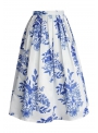 Midi sukně „Modré inkoustové květy“