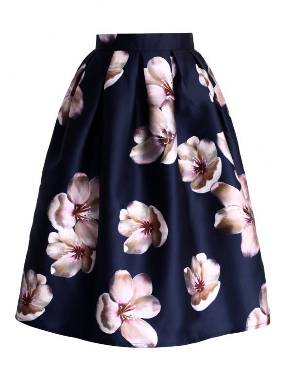 Midi sukňa s broskyňovým kvetom